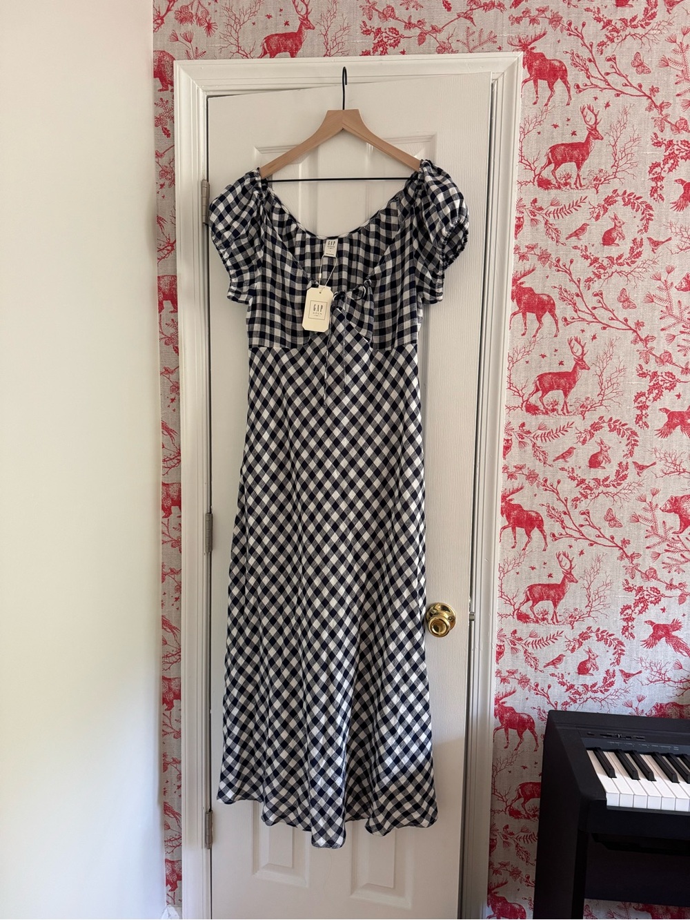 Gap x DOEN navy and white checkered dress